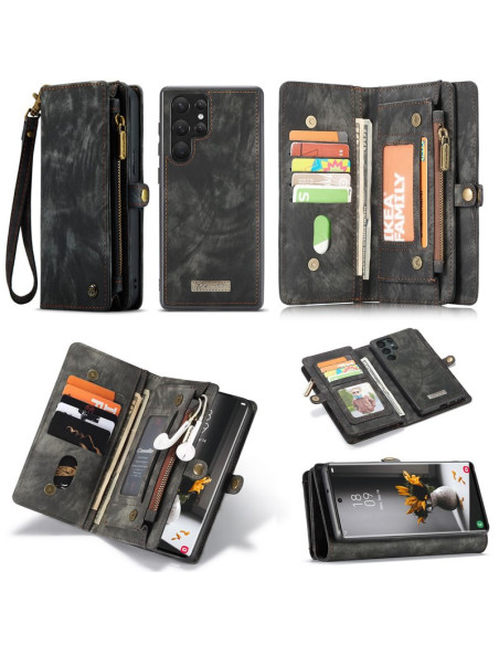 Svart plånboksfodral för Samsung S23 Ultra med stängd design och flera kortfack