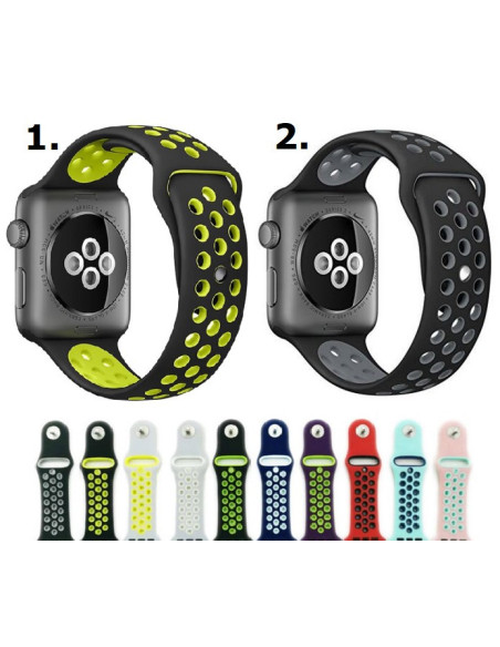 Sportarmband för Apple Watch i svart med gula detaljer och perforerad design