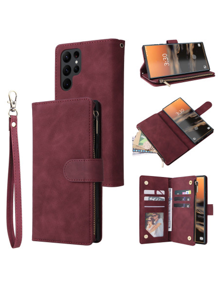 Samsung S22 Ultra Multifunktionellt Plånboksfodral Zipper 8-Fack
