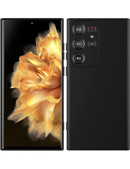 Samsung S23 Ultra Gummibelagd Mattsvart Silikon Skal med Kameraskydd