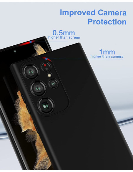 Samsung S23 Ultra Gummibelagd Mattsvart Silikon Skal med Kameraskydd