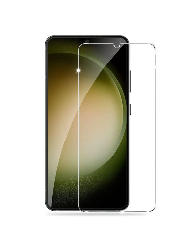 Härdat glas för Samsung S23, monterat på telefon med tydlig skärmvy