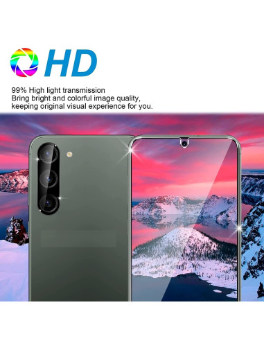 Samsung S23 Plus med härdat glas, visat från sidan med fokus på skärmens klarhet