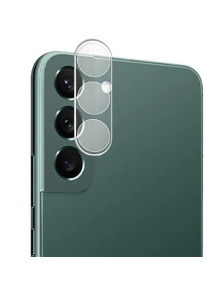 Närbild av transparent linsskydd monterat på Samsung S23s kamera