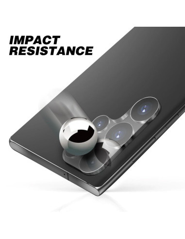 Närbild av Samsung S23 Ultra med linsskydd som visar stötmotstånd och kameradetaljer