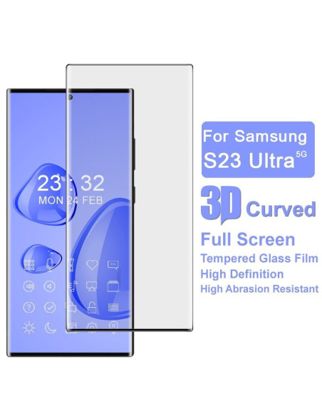Närbild av 3D-härdat glas för Samsung S23 Ultra med böjd design