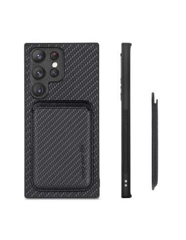 Samsung S23 Ultra skal med magnetisk korthållare, sett från sidan och bakifrån