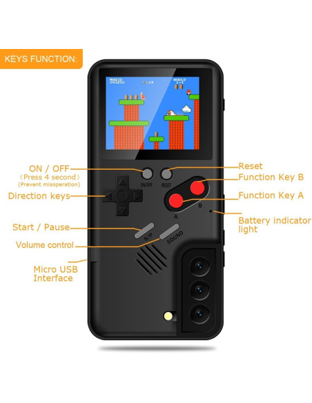 Baksidan av Samsung S20 Plus Gameboy Skal med spelkontroller och färgskärm