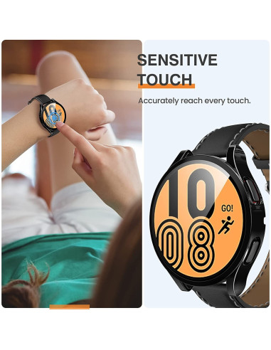 Heltäckande skal i transparent härdat glas, monterat på Samsung Galaxy Watch 5 Pro med tydlig visning av skärmen