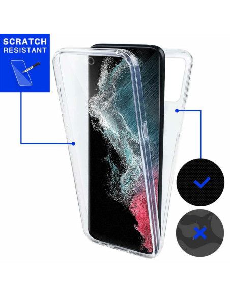 360° heltäckande skal V2 för Samsung S22 Ultra, visat framifrån med telefon insatt