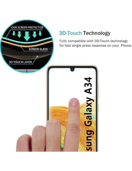 Samsung A34 5G härdat glas med 3D-Touch teknologi och fingeravtryck på skärmen