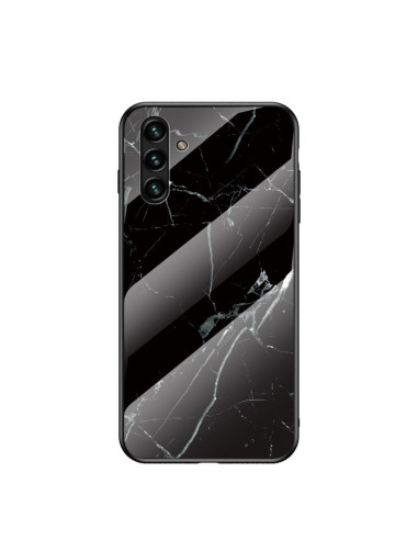 Samsung A34 5G marmorskal med svart och vit marmorstruktur, sett från sidan