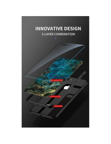Detaljvy av Samsung A34 5G marmorskal med tre lager, inklusive härdat glas och marmorstruktur