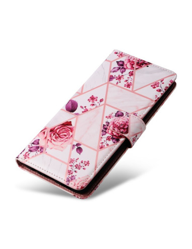 Plånboksfodral för Samsung A54 5G med geometriskt mönster och blommor, stängt vy