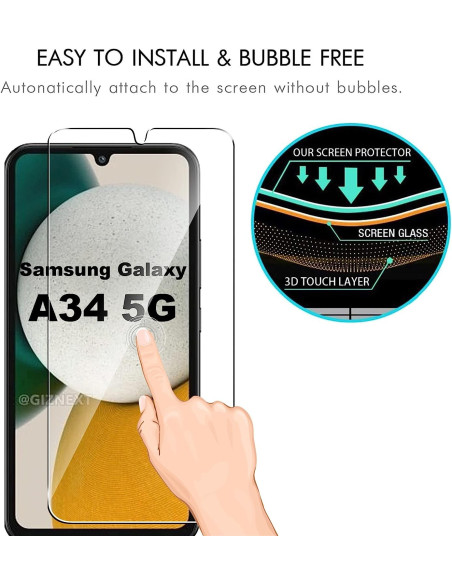 Härdat glas för Samsung A34 5G med installationsanvisningar och bubbelfri applicering