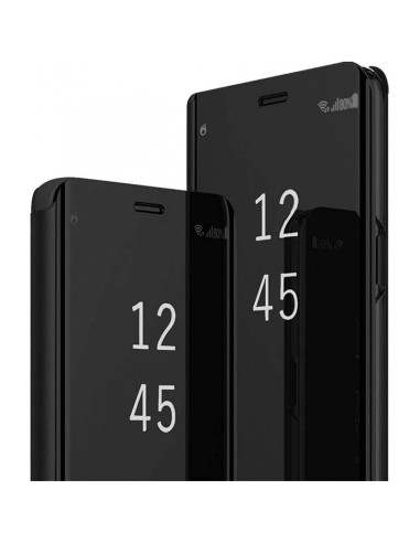 Framsidan av Samsung A34 5G Smart Flipfodral Clear View med visad tid