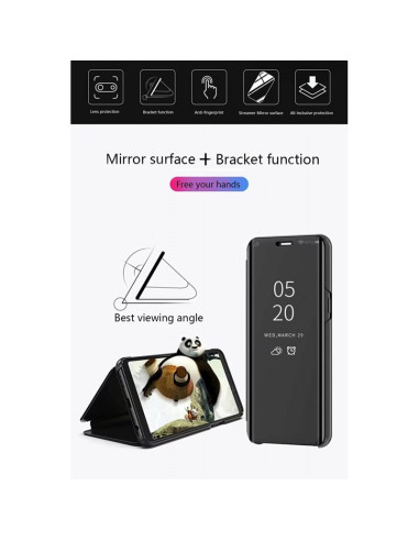 Samsung A34 5G Flipfodral i svart med stående visning och spegelfunktion