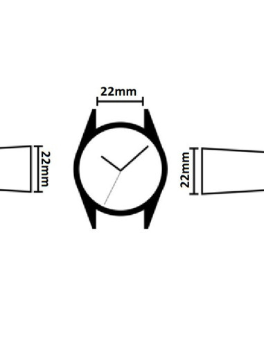 Illustration av 22mm silikonarmband med måttangivelser för passform