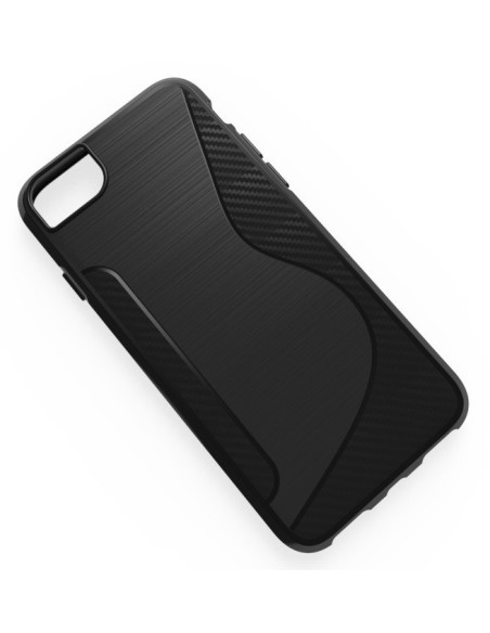iPhone 8 Plus S-Line skal i svart TPU, sett snett bakifrån med textur