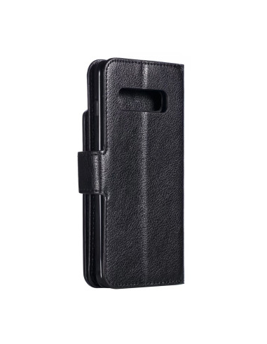 Svart plånboksfodral för Samsung S10 sett från sidan med stängd design