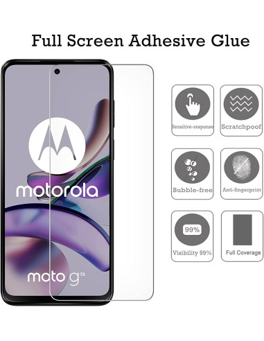 Härdat glas för Motorola Moto G73 med fullskärmsfäste, visar skärmens skydd och klarhet