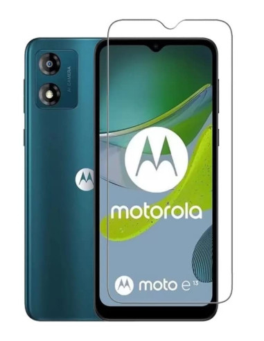 Härdat glas monterat på Motorola Moto E13 med tydlig skärmvisning