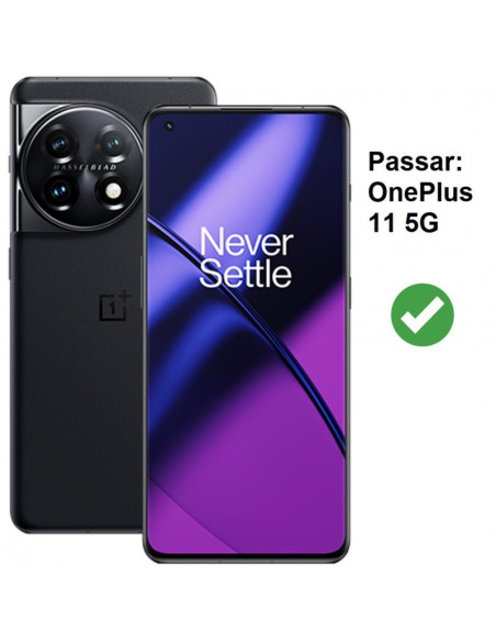 OnePlus 11 plånboksfodral i svart med öppet lock och synlig telefon