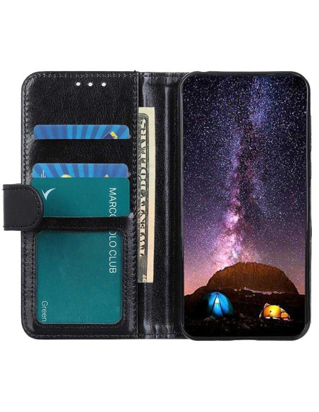 Framsidan av OnePlus 11 plånboksfodral med öppet lock och kreditkortsfack