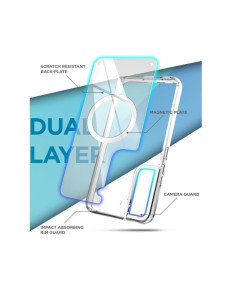 Transparent skal för Samsung S21 med MagSafe-funktion, visad från sidan med telefonen inuti 2
