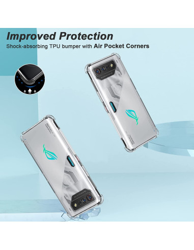 Asus Rog Phone 7 skal i transparent TPU, visat bakifrån med förstärkta hörn