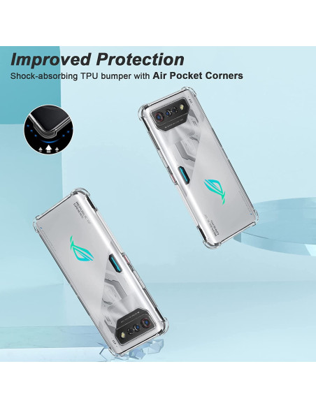 Asus Rog Phone 7 skal i transparent TPU, visat bakifrån med förstärkta hörn