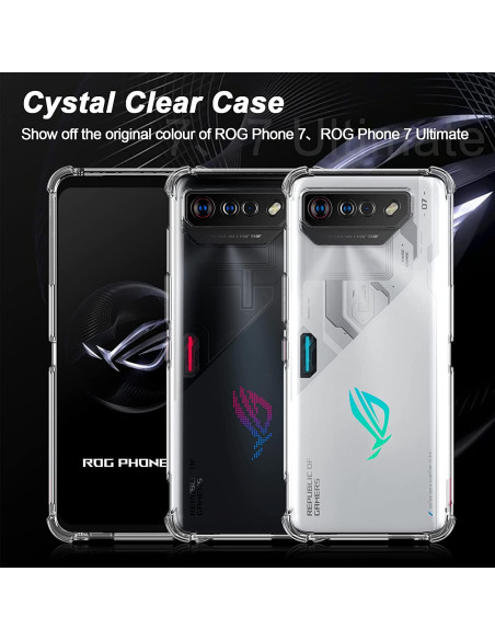 Asus Rog Phone 7 skal i transparent TPU, monterat på telefon med fokus på design och färger