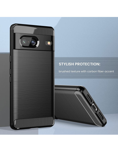 Google Pixel 7a SlimCarbon-skal med borstad yta och detaljerad design från sidan