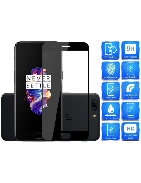 Framifrån visning av två härdade glas för OnePlus 5 med 2.5D-design