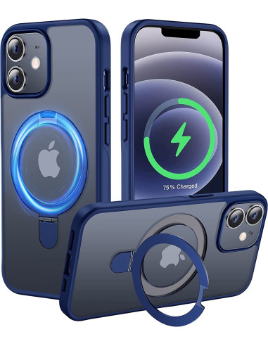 iPhone 12/12 Pro skal med kickstand och MagSafe, visat från sidan med blå detaljer