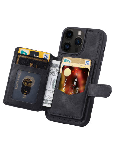 Svart skal för iPhone 11 Pro Max med öppet kortfack och RFID-skydd, visat framifrån