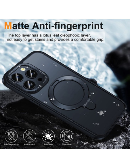 Transparent iPhone 14-skal med kickstand och Magsafe, sett från sidan