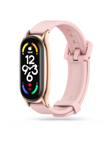 Rosa silikonarmband för Xiaomi Mi Smart Band 6/5/4/3, sett från sidan med klockan monterad