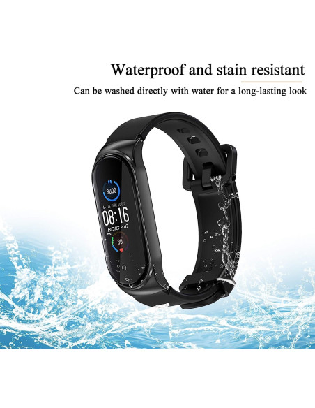 Svart silikonarmband för Xiaomi Mi Smart Band 6/5/4/3, med vattentålig design och detaljerad vy