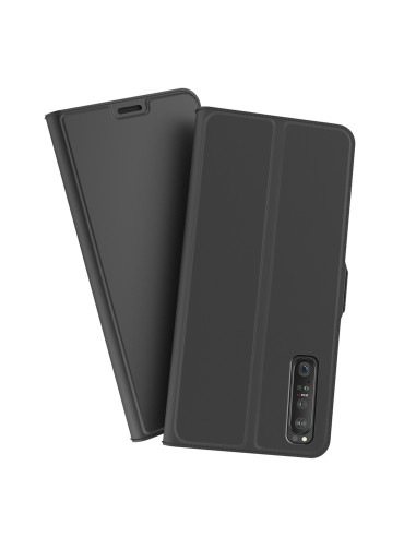 Svart flipfodral för Sony Xperia 10 IV, öppet med kortfack synligt