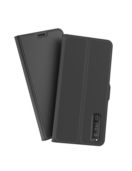Svart flipfodral för Sony Xperia 10 IV, öppet med kortfack synligt