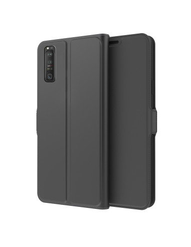 Svart flipfodral för Sony Xperia 10 IV, sett från sidan med stängd design