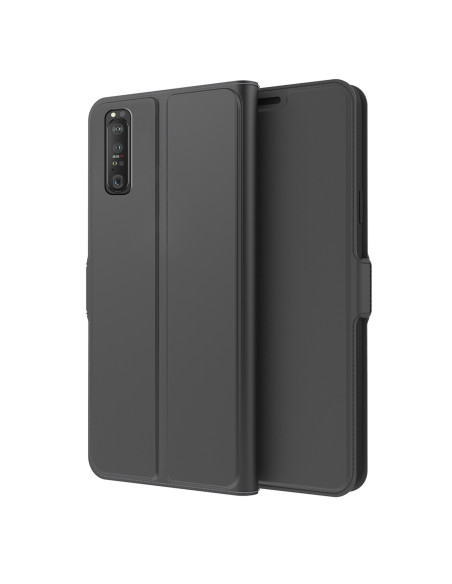 Svart flipfodral för Sony Xperia 10 IV, sett från sidan med stängd design