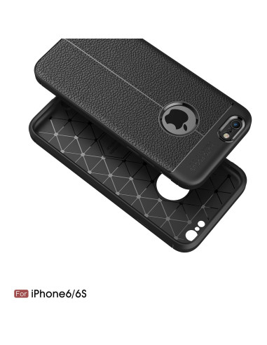 Svart iPhone 6/6S LeatherBack-skal med lädermönster, sett från sidan och bakifrån