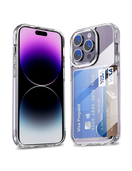 iPhone 13 Pro skal i TPU med kortfack, visat från sidan med kort insatt