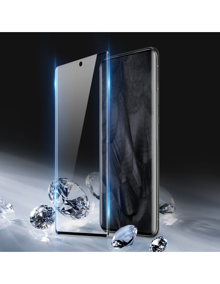 Närbild av transparent härdat glas för Google Pixel 8 Pro med reflektioner