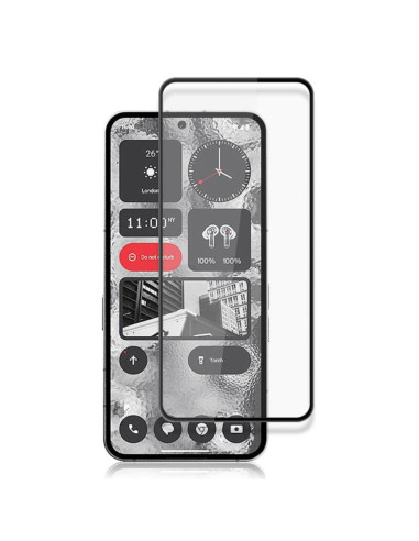Närbild av härdat glas för Nothing Phone 2, visar fullframe-design och transparent material