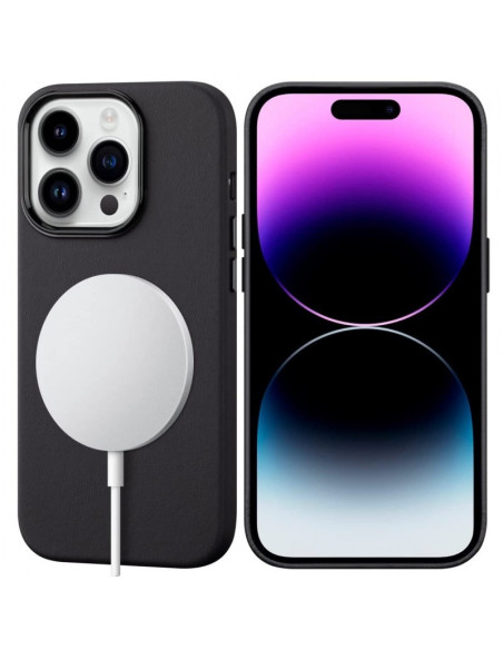 Mörkgrönt iPhone 11 Pro skal i veganläder med Magsafe-funktion, sett framifrån och bakifrån