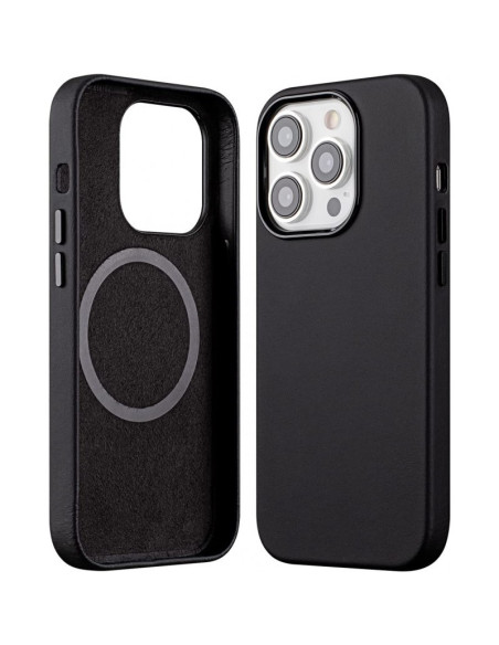 Mörkgrönt iPhone 11 Pro skal i veganläder med Magsafe, visat från sidan med kamerautskärning
