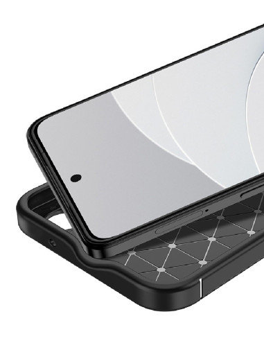 Detaljvy av det svarta FullCarbon-skalet för Google Pixel 8 Pro, med fokus på insidan och mönstret